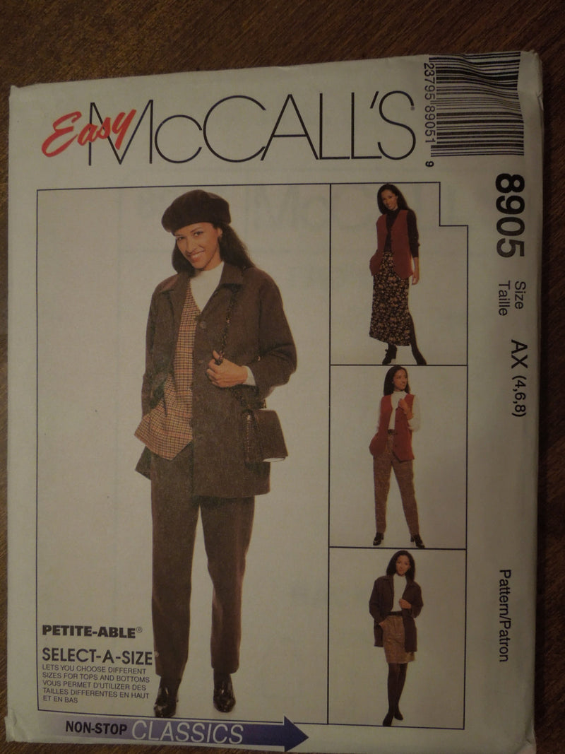 McCalls 8905, Misses, Separates, UNCUT sewing pattern,  Petite