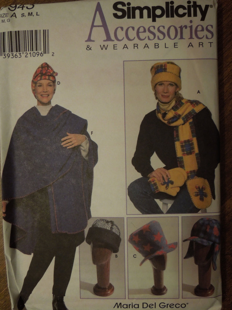 Simplicity 7943,  hats, scarves, mittens, wrap, UNCUT sewing pattern, misses