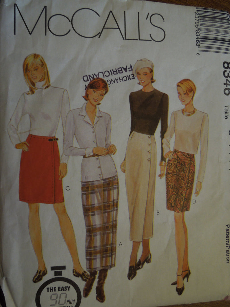 McCalls 8346, Misses, Skirts, Wrap Skirts, Sizes vary,  UNCUT sewing pattern,