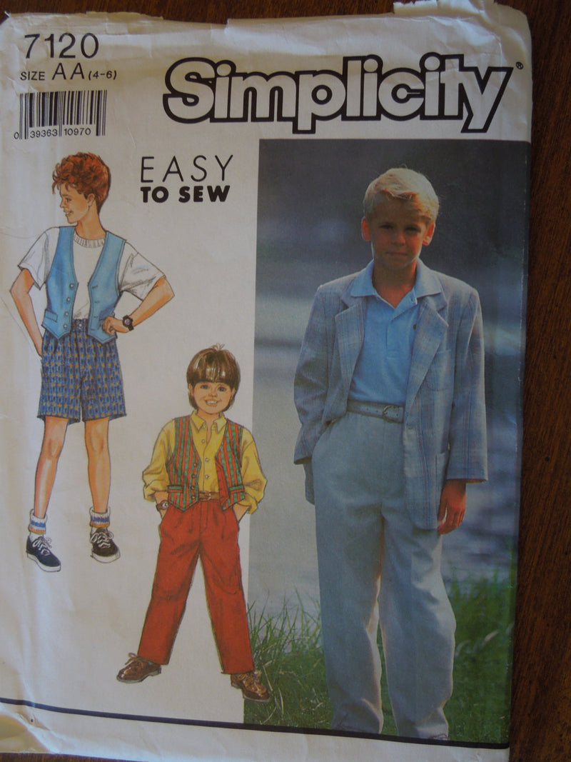 Simplicity 7120,  Boys, Vests, Jackets, Shorts, Pants, UNCUT sewing pattern, Sz Varies