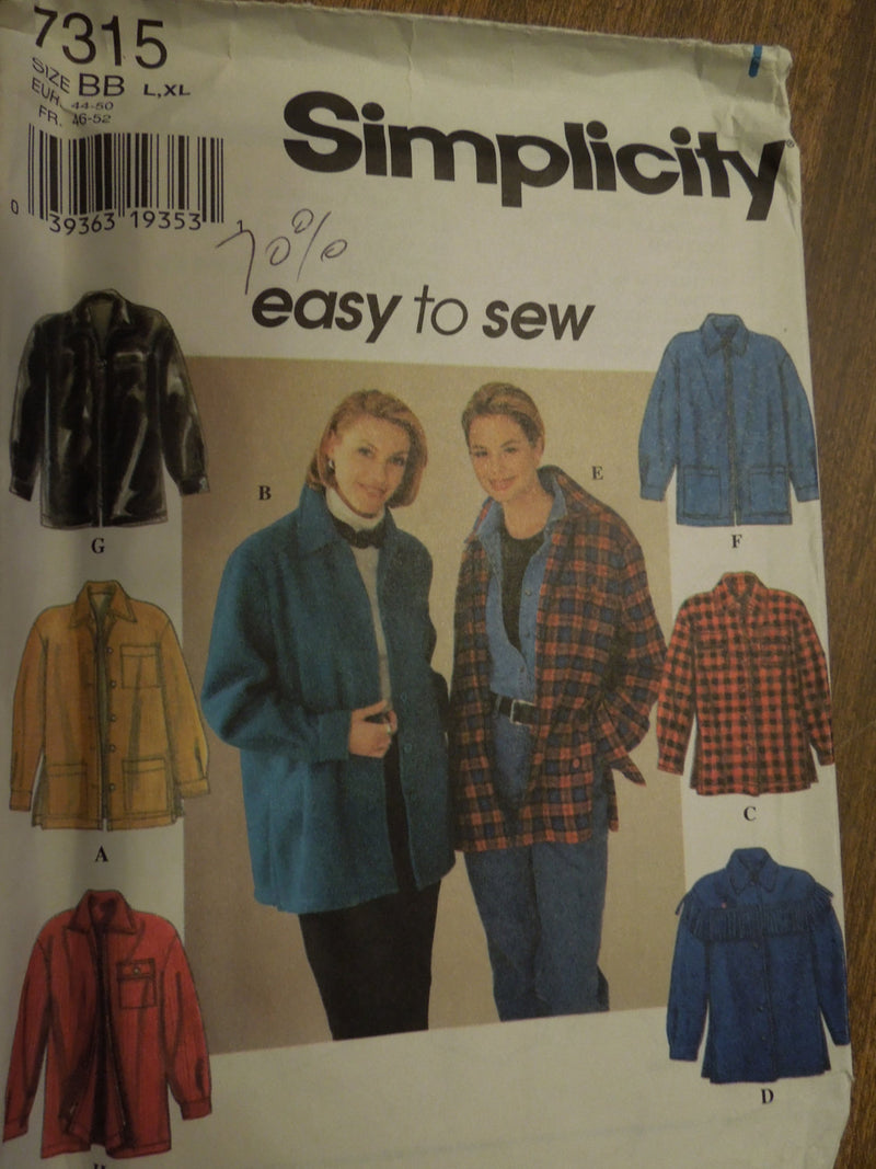 Simplicity 7315, Misses Jackets, UNCUT sewing pattern,