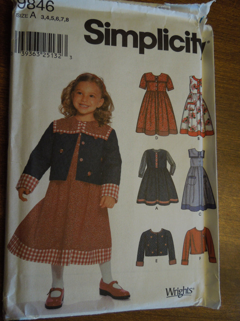Simplicity 9846, Girls, Dresses, Jackets,  UNCUT sewing patttern,