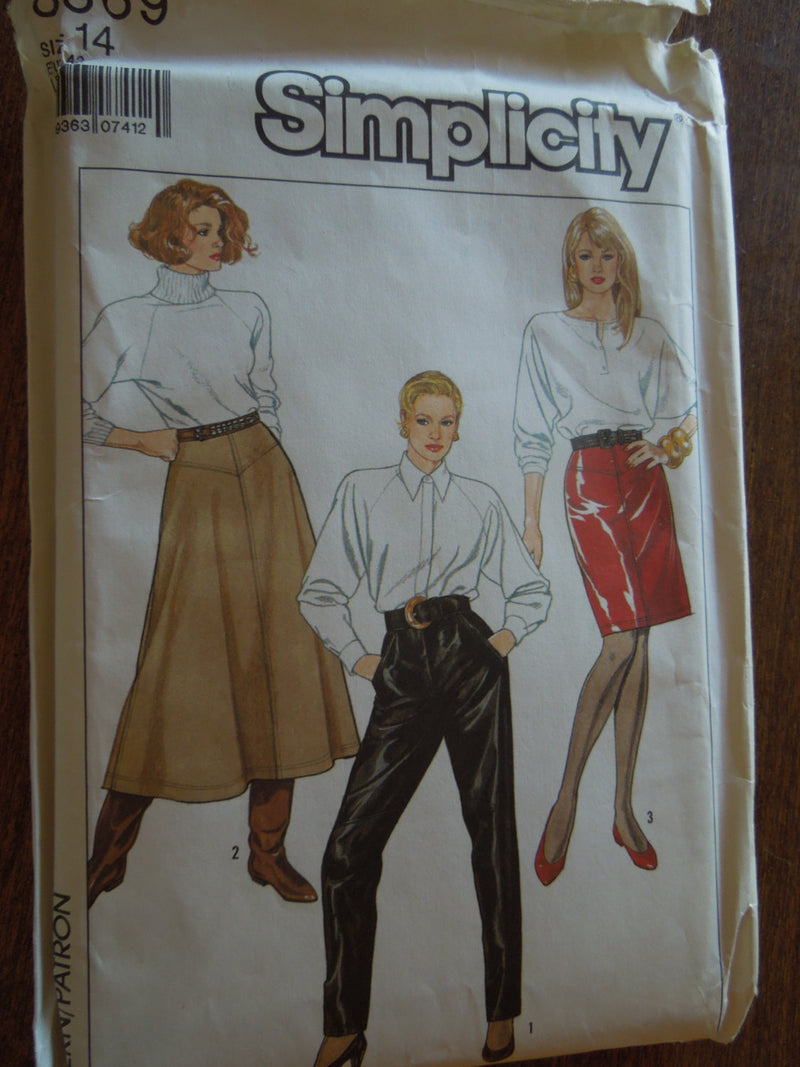 Simplicity 8869, size 14, Misses, Skirts, Pants, Lined, UNCUT sewing pattern,