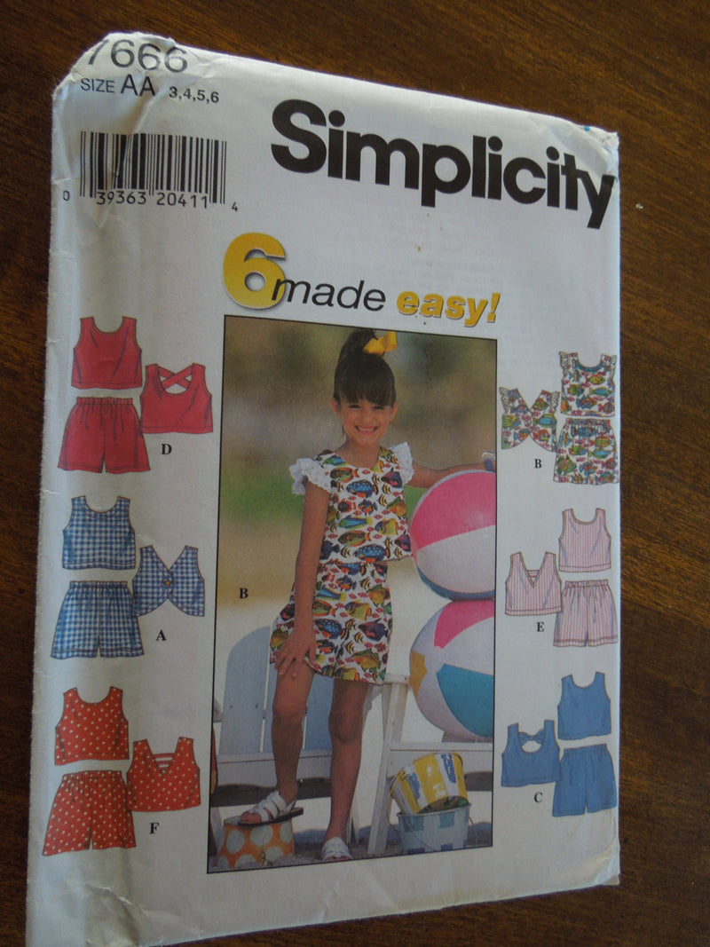 Simplicity 7666,  Girls Shorts, Tops, UNCUT sewing pattern,