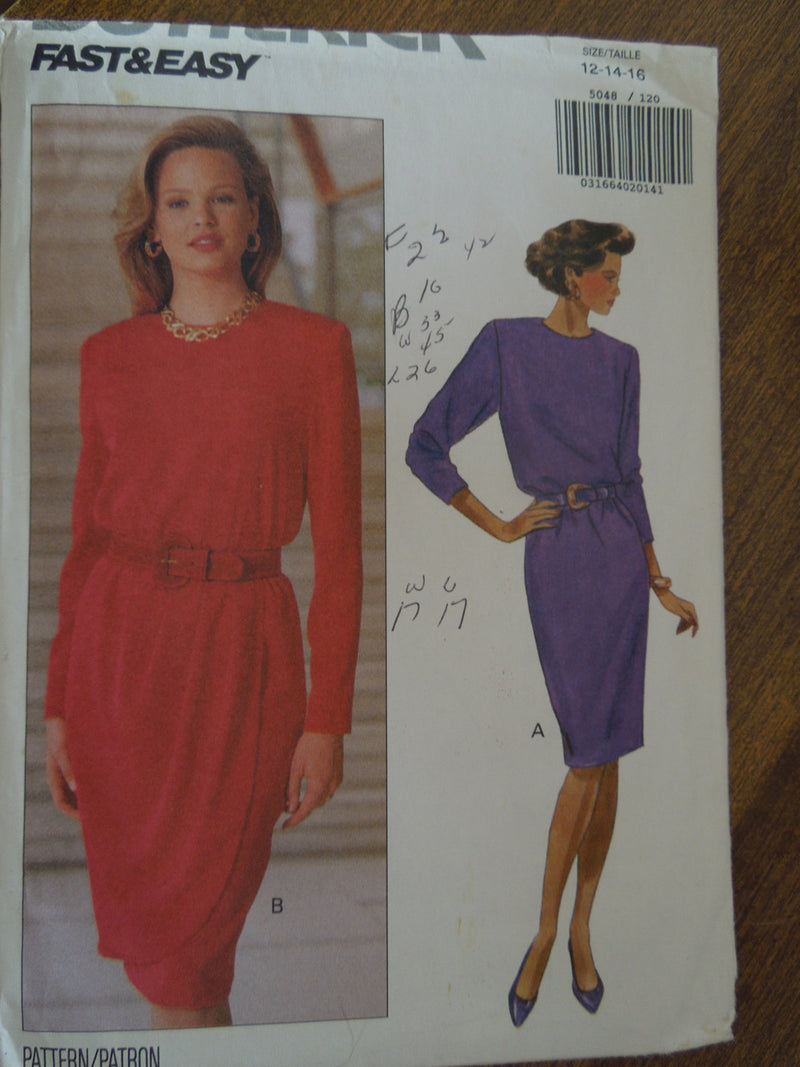 Butterick 5048, Misses, Dresses, With/without mock wrap skirt, Petite, UNCUT sewing pattern,