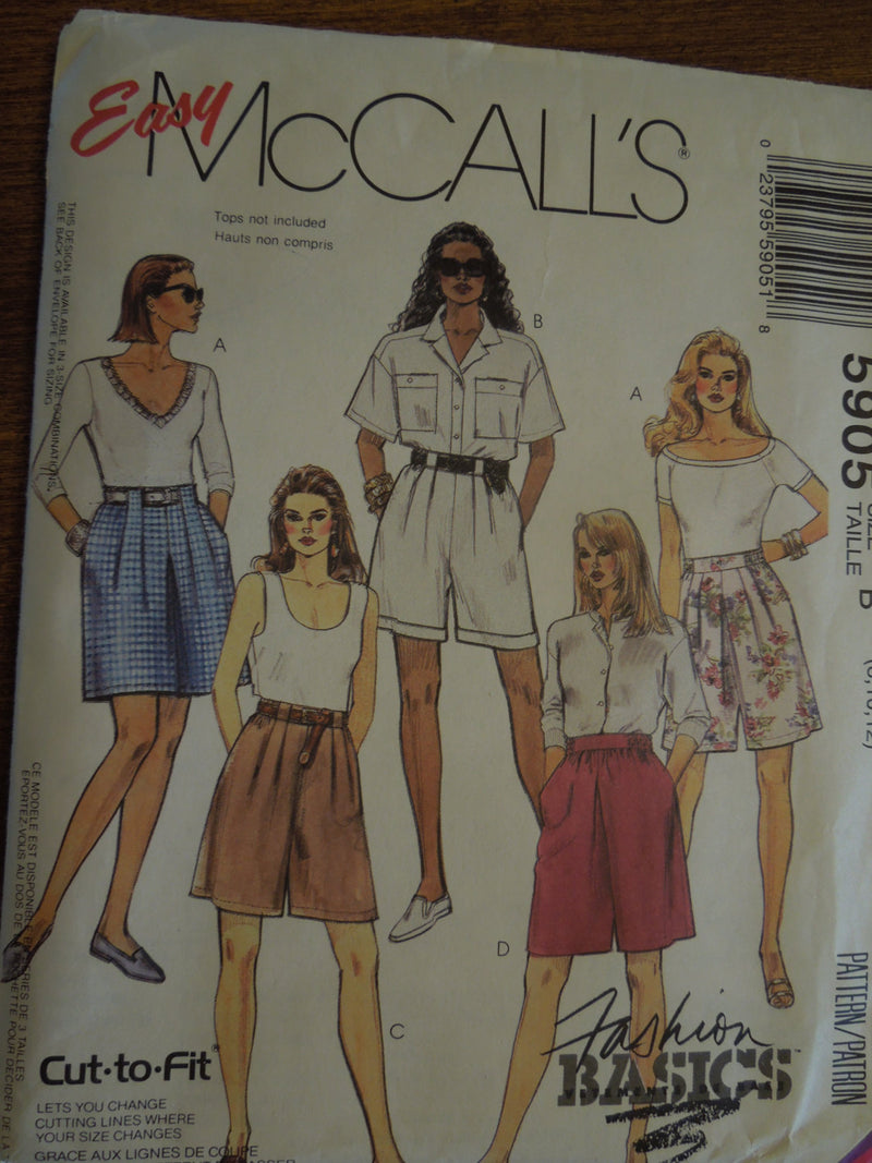McCalls 5905, Misses, Shorts, Sizes 8 to 12,  UNCUT sewing pattern,