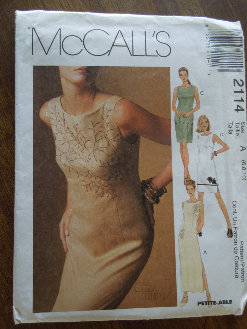 McCalls 2114, Misses Dresses, Lined, Evening Wear,  Sz Varies, UNCUT Sewing Pattern, Petite-able