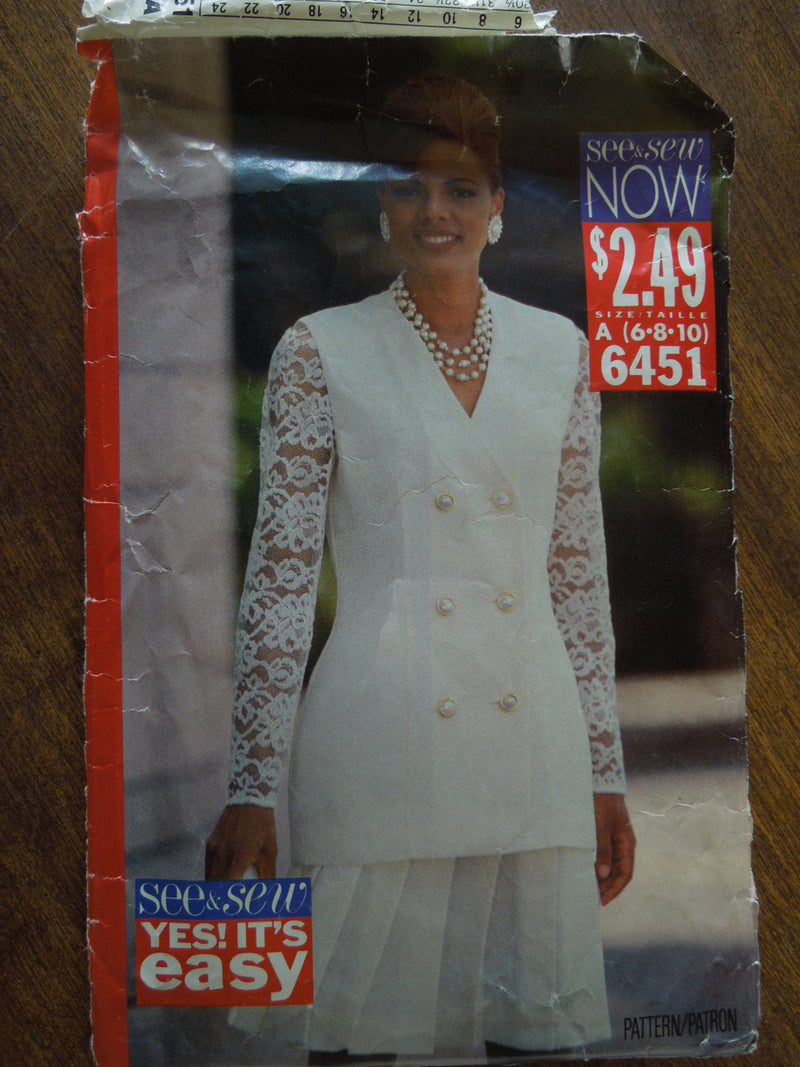 Butterick See and Sew  6451, Misses, Tops, Skirts, UNCUT sewing pattern,