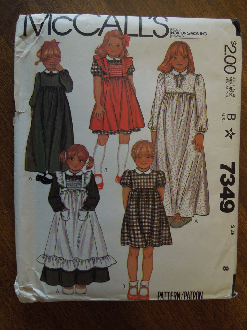 McCalls 7349,Girls, Dresses, Pinafores,  UNCUT sewing pattern,