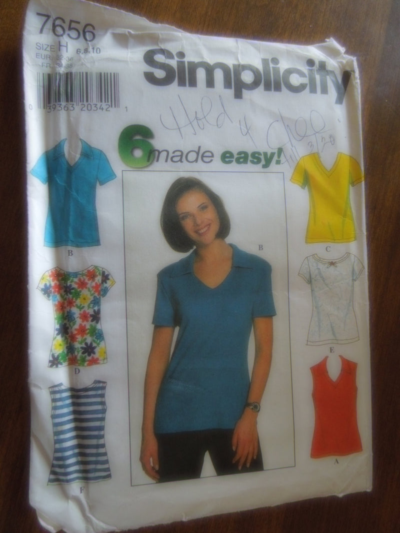 Simplicity 7656,   Misses Tops, UNCUT sewing pattern,