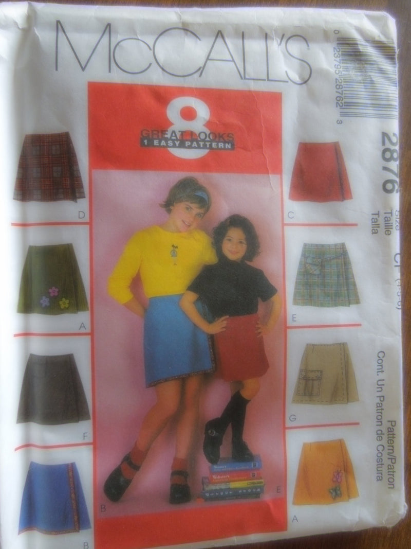 McCalls 2876, Childrens, Skorts, Skirts, UNCUT sewing pattern,