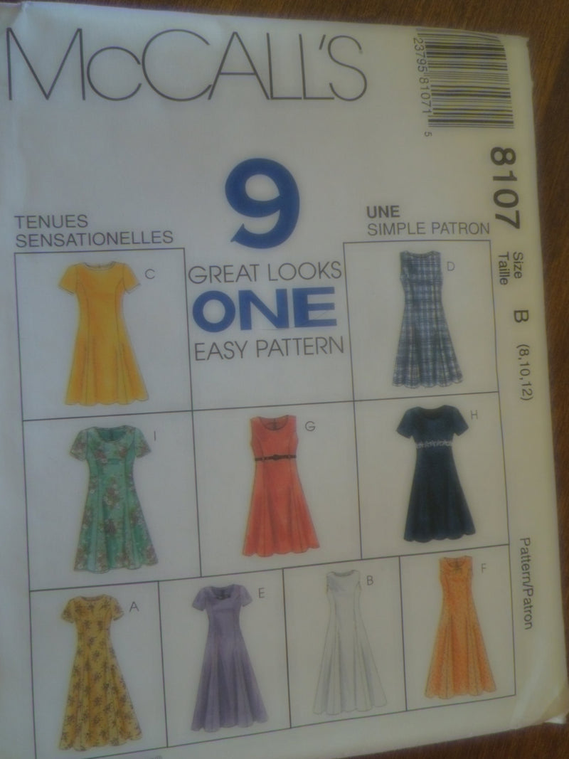 McCalls 8107, Misses, Dresses, Petite,  UNCUT Sewing Pattern,