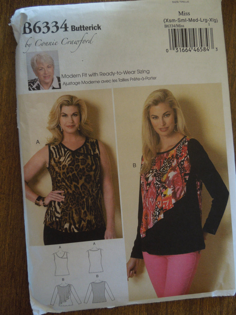 Butterick B6334, Misses, Tops, Pullover Style, UNCUT sewing pattern,