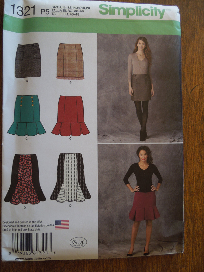 Simplicity 1321, Misses, Skirts, Size varies, UNCUT sewing pattern,