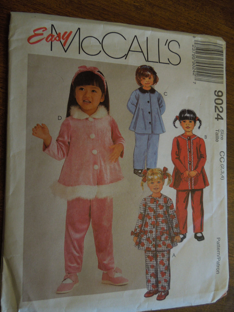 McCalls 9024, Girls, Tops, Pants, Sizes 2,3,4, sewing pattern,
