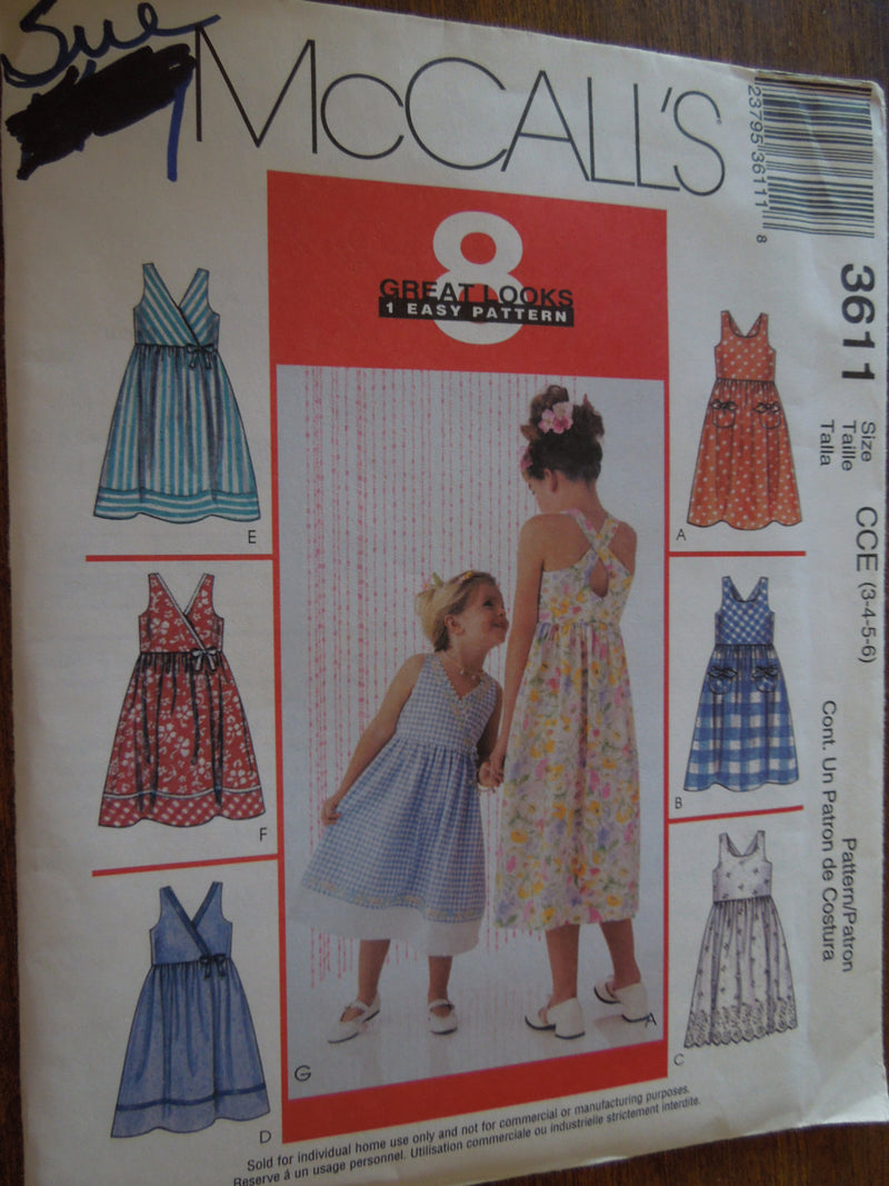 McCalls 3611, Girls Dresses, UNCUT sewing pattern,